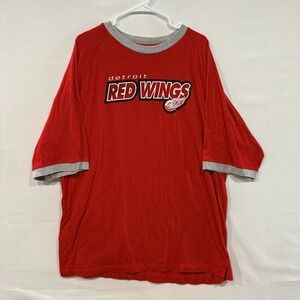 VTG Detroit Red Wings T-Shirt Mens XL Red Gray Trim 100%‎ Cotton Pro Edge